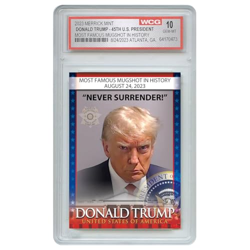 Trump Mugshot Collector Trading Card - Graded Gem Mint 10 - Trump Collectibles, Trump Gifts, Trump 2024, Perfect Patriotic & Political Donald Trump Gifts. Proudly Made in America!