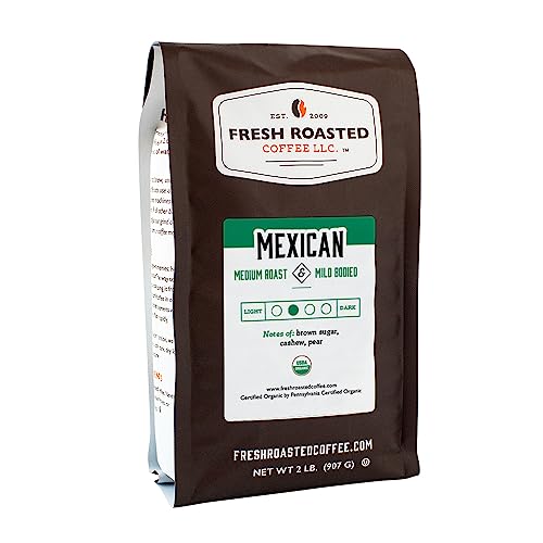 Fresh Roasted Coffee, Organic Mexican, 2 lb (32 oz), Medium Roast, Mold & Mycotoxin Tested, Kosher, Whole Bean