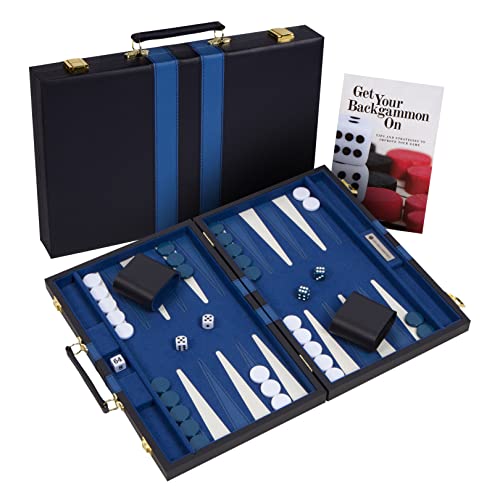 Get The Games Out Top Backgammon Set - Classic Board Game Case 15' Medium Size - Best Strategy & Tip Guide - Available in Small, Medium and Large Sizes (Blue, Medium)