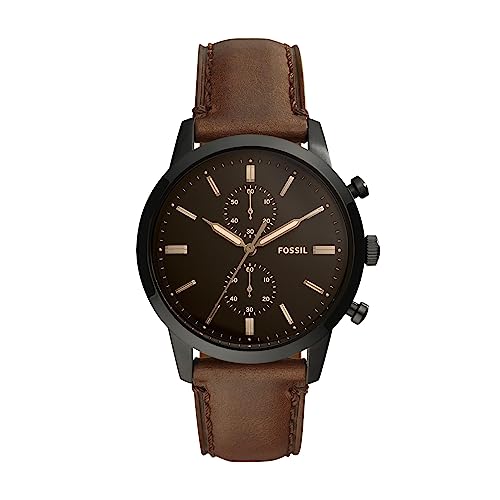 Fossil Men's Townsman Quartz Stainless Steel and Leather Chronograph Watch, Color: Black, Dark Brown (Model: FS5437)