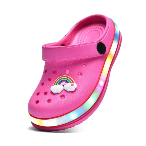 XPKWS Kids' Clogs Boys Girls LED Garden Shoes Light up Sandals Slip on Quick Dry Beach Slippers (Pink, 7 Toddler / 24)