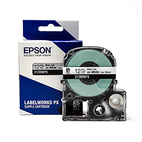 Epson LABELWORKS 212BWPX PET (Polyester) Tape Cartridge - Black on White Standard Industrial Label Maker Tape - 1/2' (12MM) Wide, 30 ft