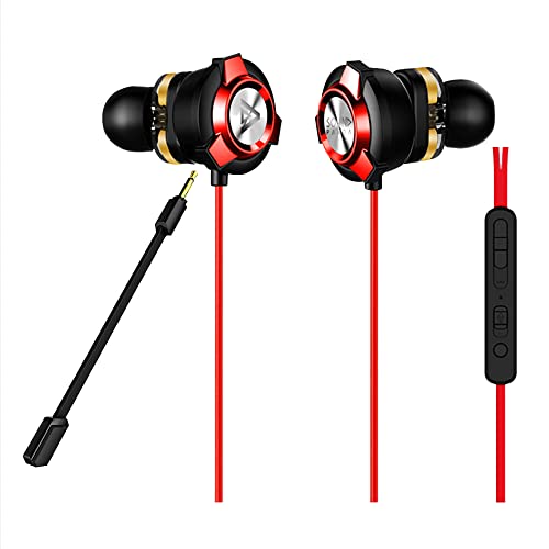 SOUND PANDA SPE-G9 Gaming Earbuds with Dual Microphone with Dual Drivers Wired Earphones with in-Ear Headset with Volume Control for PS4, PS5, PC, Nintendo, Mobile Game (Red)