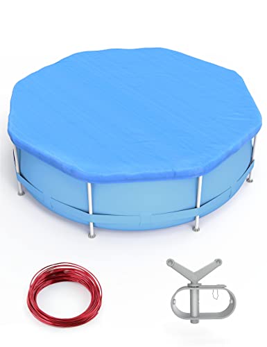 EVAJOY 28ft Round Pool Cover, Winter Pool Cover for 24ft Above Ground Round Inflatable Swimming Pools, Pool Cover Protector with UV Protection, 4ft Overlap, Winch and Cable for Easy Installation