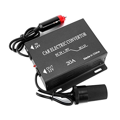 Acouto 20A Car Power Supply Converter Step Down Transformer 24V to 12V with Cigarette Lighter Universal Fit for Car Audio LED Radio Truck Bus