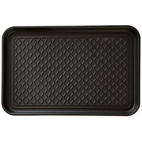 All-Weather Indoor/Outdoor Boot Tray - Weather-Resistant Hard Plastic Shoe Mat with Raised Edge for Entryways, Decks, and Patios by Stalwart (Black)
