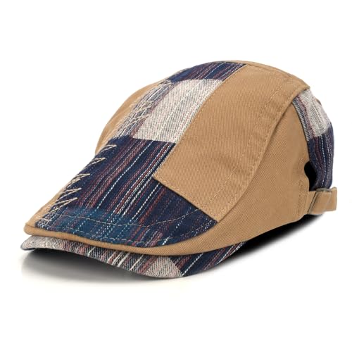 M MOACC Newsboy Cap for Men Beret Hat Cotton Buckle Adjustable Cabbie Gatsby Hats Driving Flat Caps, Beige (17426)