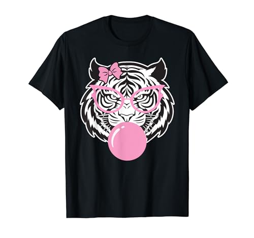 Funny Women's Tiger Glasses & Pink Bubble Gum Animal Lover T-Shirt