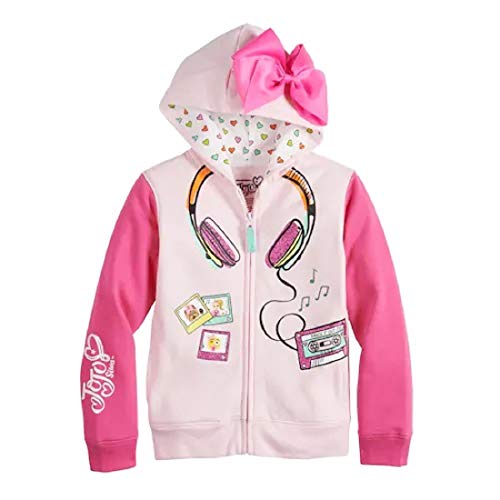 JoJo Siwa girls Jojo Siwa Headphones 3d Bow Zip-up Hoodie Jacket Hooded Sweatshirt, Light Pink/ Hot Pink, 7 US
