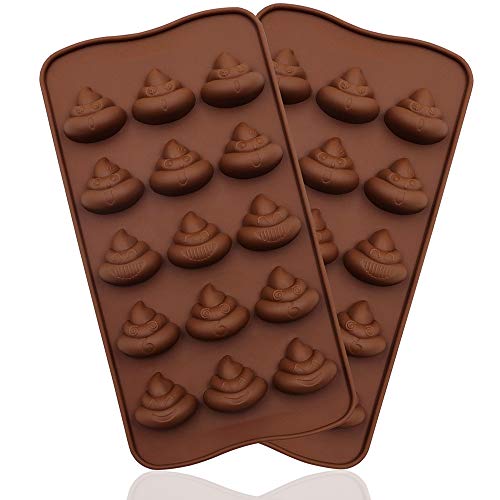 WYBG 2Pcs Poop Silicone Molds, Silicone Funny Poop Molds for Chocolate, Cake, Candy, Pudding, Fondant, Poop Emotion Baking Mold, Soap Molds for Soap Making, 15 Cavities (Brown)