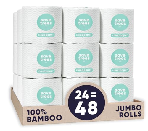 Cloud Paper Bamboo Toilet Paper - 24 Rolls Of Septic Safe Organic Toilet Paper - 3-ply, 300 Sheets Per Roll - PFAs Free, FSC Certified, Plastic & Chemical Free - For Home, Boat, & RV Use