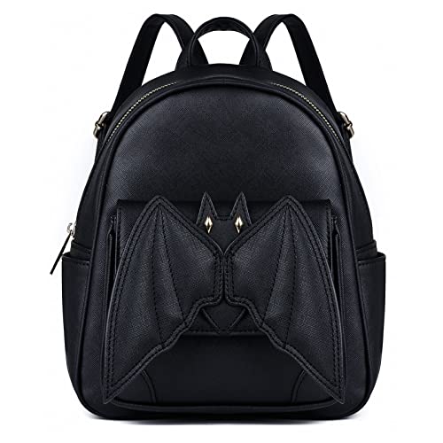 Mini Bat Purse Gothic: Leather Backpack Goth Backpack With Wings Mini Bookbags for Women Satchel Shoulder Daypack Black Fashion, Travel Halloween Goth Bag