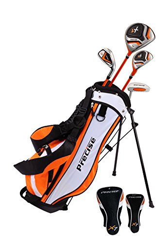 Precise Distinctive Left Handed Junior Golf Club Set for Age 3 to 5 (Height 3' to 3'8''), Set Includes: Driver (15''), Hybrid Wood (22, 7 Iron, Putter, Bonus Stand Bag & 2 Headcovers