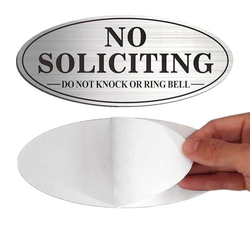 No Soliciting Sign, 2 Pack Self-Adhesive Aluminum Metal No Solitation Do Not Knock or Ring Bell Sign, 7.0 x 3.0 inches Fade Resistang Signs for Office and Home (Brushed Nickel/Black)