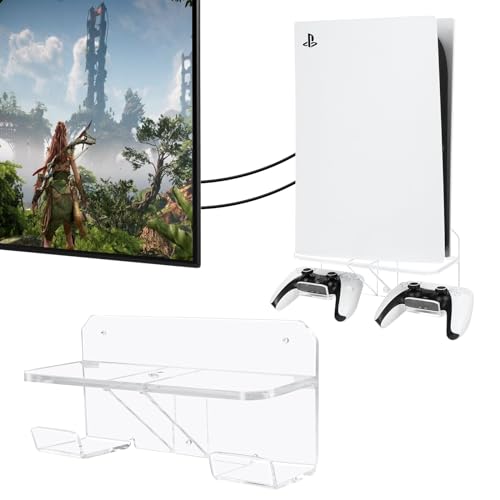 Desing Wish PS5 Wall Mount with 2 Controller Holder Strong Acrylic Material PS5 Wall Mount Kit Holder for Playstation 5 Disc/ Digital Edition Console - Clear