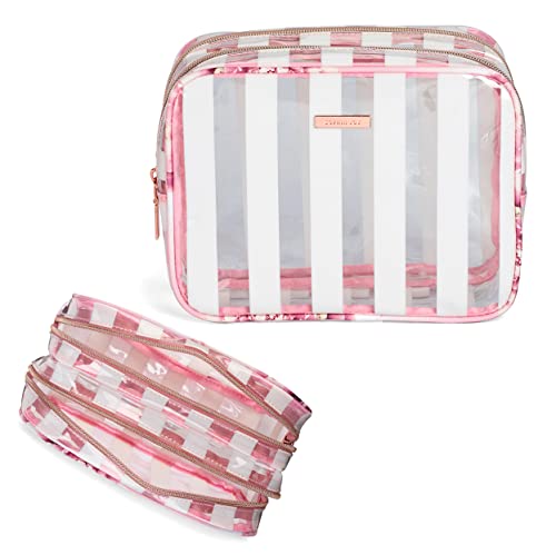 Conair Makeup Bag, Large Double Zip Toiletry and Cosmetic Bag, Perfect Size for Use At Home or Travel, Double Zip Organizer Shape in Pink Floral Print