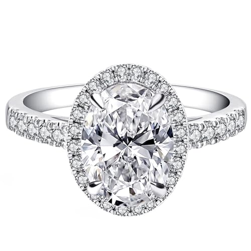TIANYU GEMS Oval Engagement Ring, 3.0 Carat S925 Sterling Silver GHI VVS Moissanite Rings for Women with 18K White Gold Plated Wedding Rings for Women