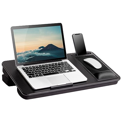 LAPGEAR Extra Large Adjustable Lap Desk with Gel Wrist Rest, Mouse Pad, Phone Holder, Device Ledge, and Booster Cushion - Black Carbon - Fits up to 17.3 Inch Laptops - Style No. 88108
