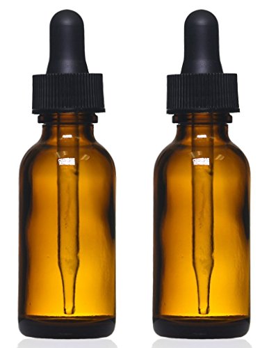 Amber Glass Bottles with Eye Droppers (1 oz, 2 pk) For Essential Oils, Colognes & Perfumes, Blank Labels Included