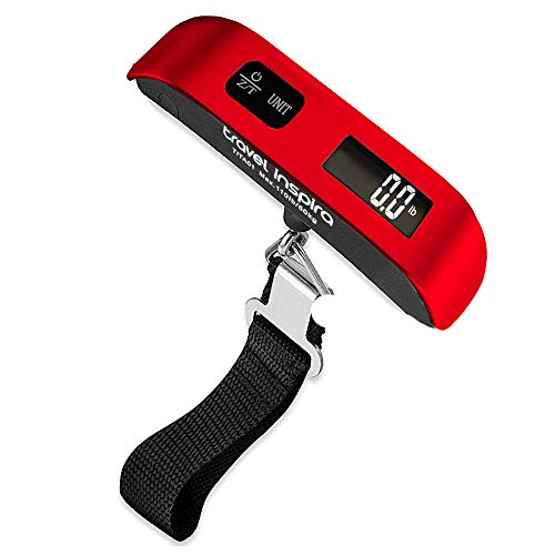 travel inspira Luggage Scale, Portable Digital Hanging Baggage Scale for Travel, Suitcase Weight Scale with Rubber Paint, 110 Pounds, Battery Included - Red with Overweight Alert Functions