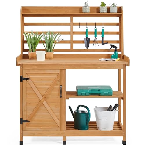 Yaheetech Outdoor Potting Bench, Large Horticulture Work Table Workstation with Storage Cabinet Shelf & Planting Working Console for Patio/Lawn/Garden - Wood