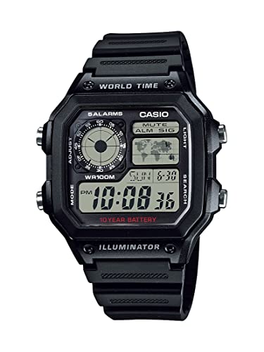 Casio Men's Classic Japanese-Quartz Watch with Resin Strap, Black, 21 (Model: AE1200WH-1A)