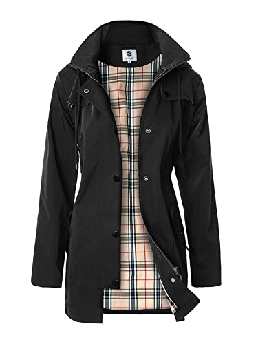 SaphiRose Women's Long Hooded Rain Jacket Outdoor Raincoat Windbreaker(Black,Small)