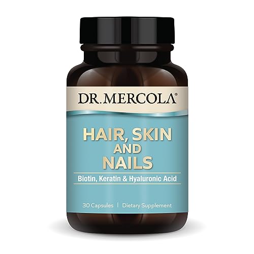 Dr. Mercola Hair, Skin and Nails, 30 Servings (30 Capsules), with Biotin, Keratin & Hyaluronic Acid, Dietary Supplement, Promotes Youthful Appearance, Non-GMO