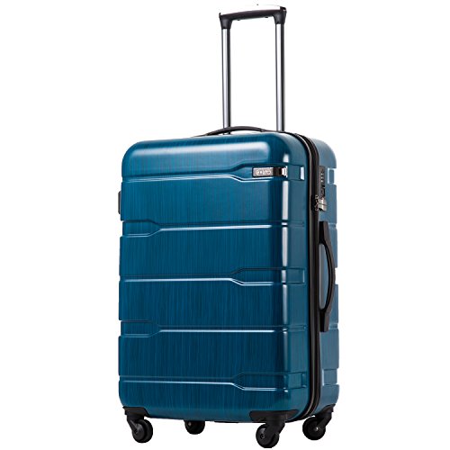 Coolife Luggage Expandable(only 28') Suitcase PC+ABS Spinner Built-In TSA lock 20in 24in 28in Carry on (Caribbean Blue., M(24in).)