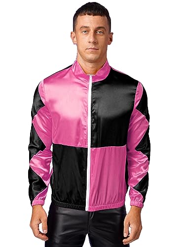 JanJean Men Halloween Costume Horse Race Costume Jacket Derby Racer Outfits Party Club Fancy Dress Pink X-Large
