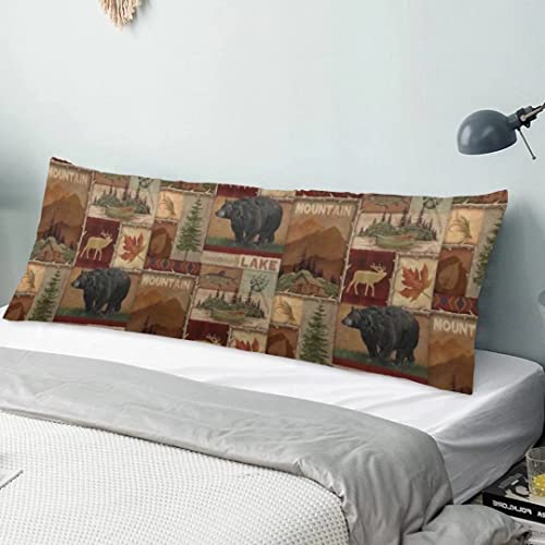AIMSTONG Rustic Bear Body Pillow Cover Farmhouse Wild Animal Maple Leaf Moose Deer Country Style Long Case Protector with Zipper Western Cabin Large Cases Covers for Bed,Couch,Home Gifts 20''x54''