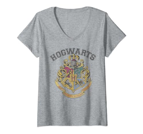 Harry Potter Hogwarts Vintage School Crest Collegiate V-Neck T-Shirt