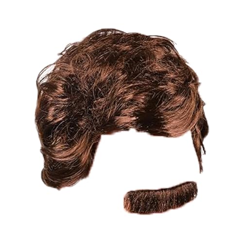 Kangaroo Costume 70’s Wig and Mustache - Brown Wig for Ron Burgundy Costume - Mens Wig - Fun Halloween Costumes or 70s Theme Party