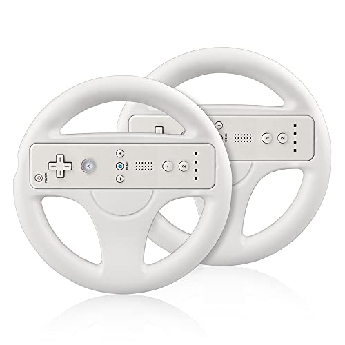 Xahpower Steering Wheel for Nintendo Wii and Wii U Remote Controller, 2 Pack Racing Wheels Games Accessories for Mario Kart (White)