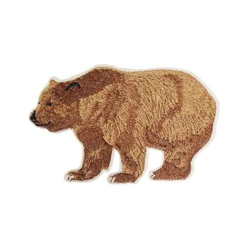 Grizzly Bear Patch Iron-on Embroidered Applique for Clothing Vest, Sew-on Decorative Embroidery, Badge Emblem, Nature Souvenir, Wild Animals, Outdoor Patches, National Parks, Wolf