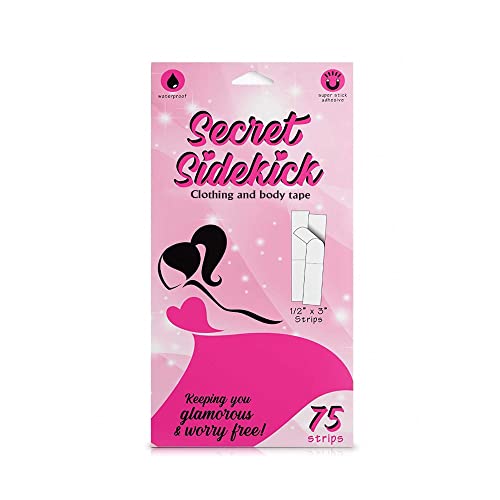 Secret Sidekick Double Sided Tape for Womens Fashion and Body- Strong and Clear Tape for All Skin Tones and Fabric - 75 Strips