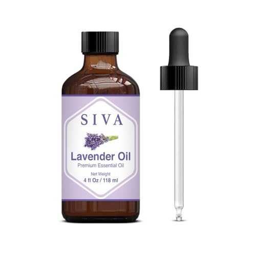 Siva Lavender Essential Oil - 4 Fl Oz – Natural Lavender Oil - for Diffuser, Face, Skin Care, Aromatherapy, Hair Care, Scalp and Body Massage - with Dropper