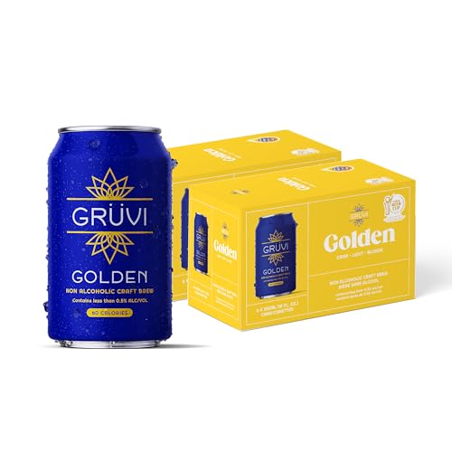 Gruvi Golden Lager Non-Alcoholic Craft Beer, 60 Calories, Contains Less than 0.5% Alcohol by Volume,12 Fl Oz Per Can, Pack of 12