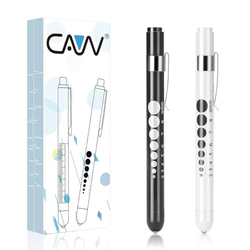 CAVN Pen Light with Pupil Gauge LED Penlight for Nurses Doctors, 2 Pcs Reusable Medical Penlight for Nursing Students (Black/White)