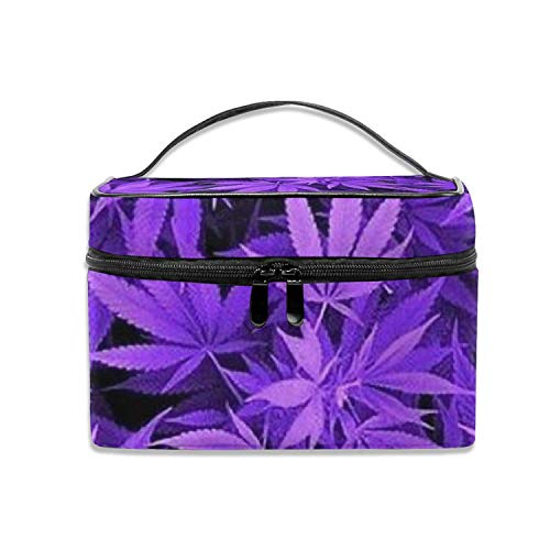 Travel Makeup Case Purple Weed Leaves Cosmetic Bag Organizer Portable 9' For Cosmetics Makeup Brushes Toiletry Jewelry Digital Accessories