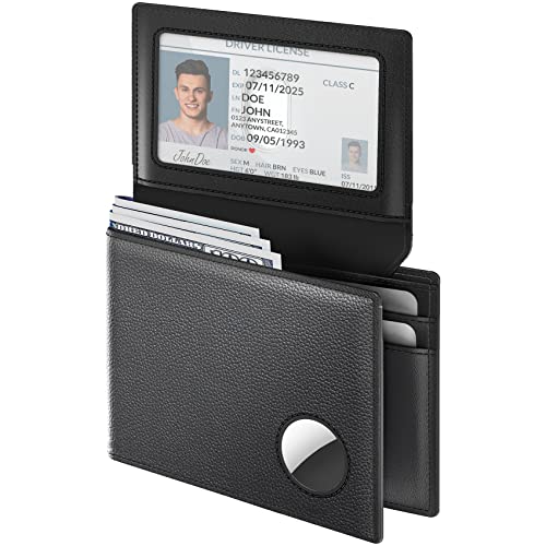 typecase Men's Leather Wallet for AirTag | 2 ID Windows | 10 Card Slots | Cash Pocket | RFID Blocking | Top Grain Leather | Bifold | Large Capacity | Slim | Holder Compatible with Apple Air Tag