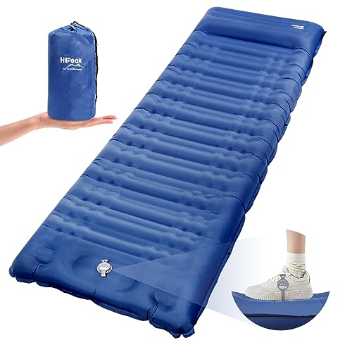 HiiPeak Sleeping Pad for Camping, Ultralight Inflatable Sleeping Pad with Built-in Foot Pump, Camping Sleeping Pads for Backpacking Hiking Tent Travel Waterproof Camping Air Mattress with pillow, Blue