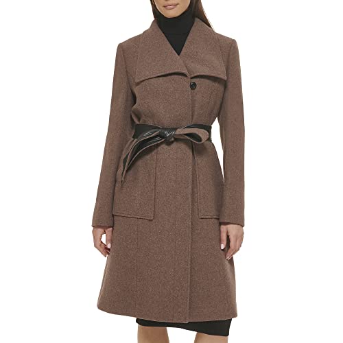 Cole Haan Women's Belted Coat Wool with Cuff Details, MED Brown, 4