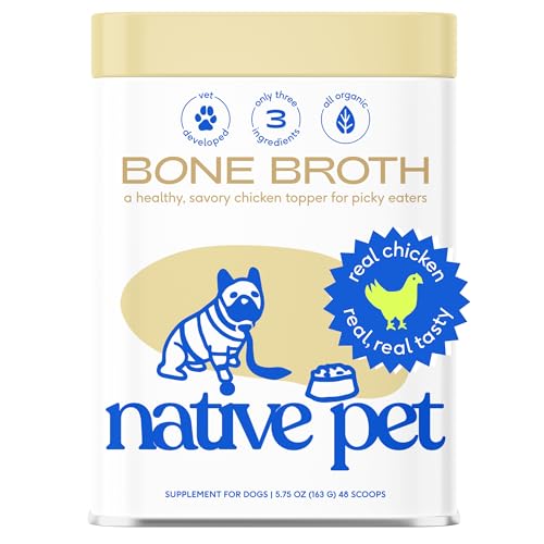 Native Pet Bone Broth for Dogs and Cats – Dog Bone Broth Powder for Dog Food Topper for Picky Eaters – Cat and Dog Broth - Dog Gravy Topper for Dry Food – Chicken Broth for Dogs and Cats – 5.75 oz