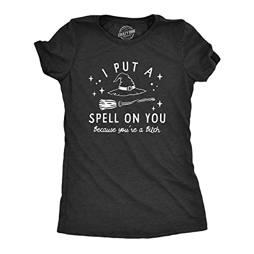 Womens I Put A Spell On You T Shirt Funny Offensive Halloween Witch Hex Tee for Ladies Funny Womens T Shirts Halloween T Shirt for Women Funny Sarcastic T Black - L
