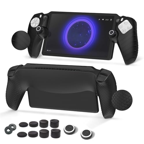Abligogo for Playstation Portal Case, 10 Thumb Grip Caps + 2 Precision Ring Accessories for PS Portal Remote Player - Soft Silicone Cover, Anti-Slip, Shockproof, Ergonomic Grip - Black