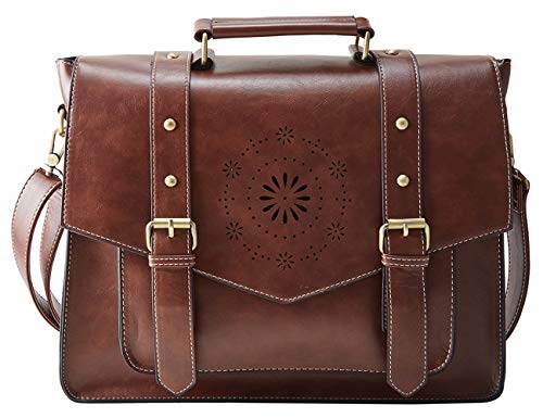 ECOSUSI Women's Briefcase Messenger Laptop Bag PU Leather Satchel Work Bags Fits 14' Laptop,Tan