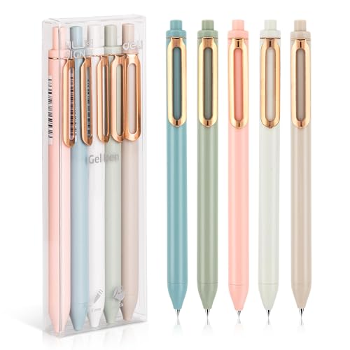 NUSIGN Gel Pens, 5 Pcs 0.5mm Retractable Quick Dry Black Ink Fine Point Rolling Ball Gel Pen, Smooth Writing No Bleed for Journaling Note Taking, Home School Office Supplies