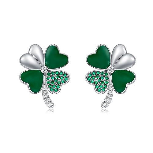 Luyona Clover Earring St Patricks Day Irish Four Leaf Clover Shamrock Earrings for Women 925 Sterling Silver Fashion Green Love Crystal Emerald Jewelry Christmas Gifts