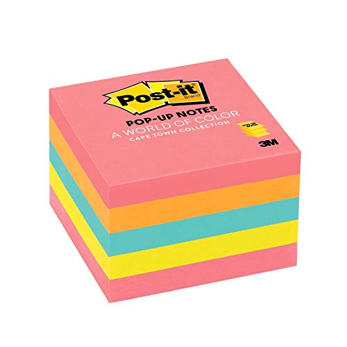 Post-it Pop-up Notes, 3x3 in, 5 Pads, America's #1 Favorite Sticky Notes, Assorted Colors, Clean Removal, Recyclable (3301-5AN)